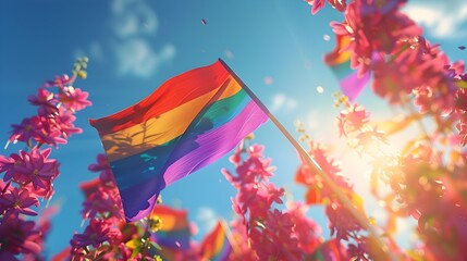Vibrant Rendering of Rainbow Pride Flags Waving Proudly in of Identity and Love