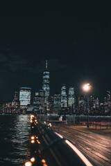 Fototapeta na wymiar Vertical night view of the NYC skyline at night