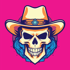 cowboy skull head vector mascot illustration