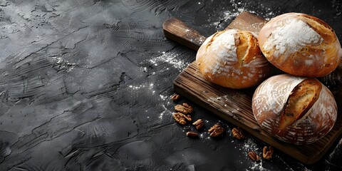 Freshly Baked Artisanal Sourdough Loaves Presented on a Rustic Table Evoking the Scent and Craftsmanship of a Cozy Cafe