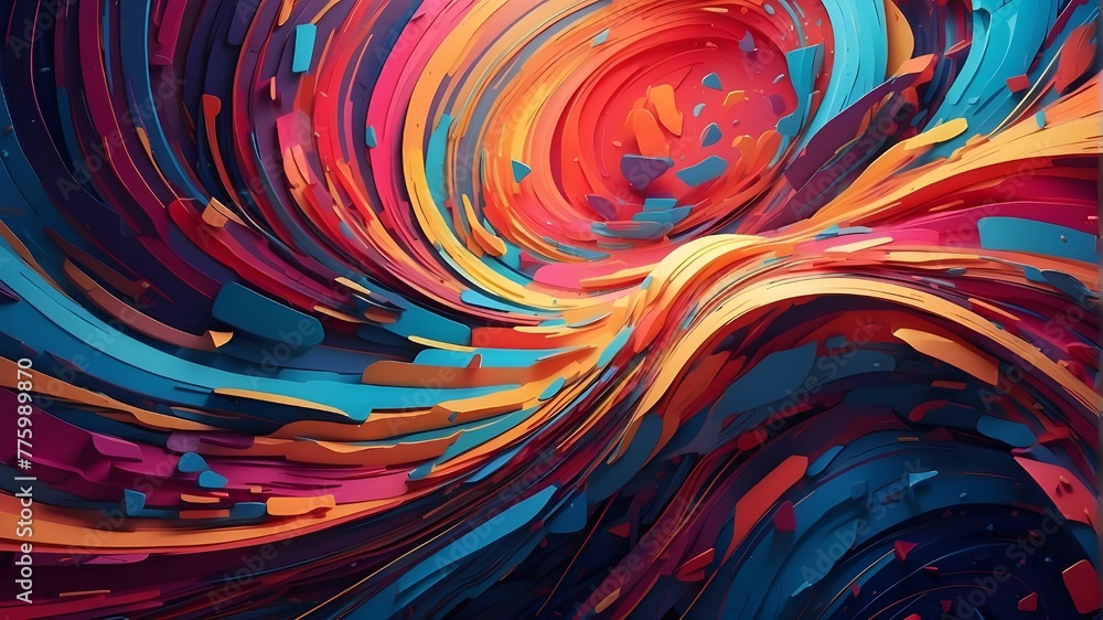 Poster a symphony of intersecting lines and shapes, pulsating with vibrant energy in a digital cosmos.