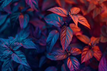 A creative take on basil foliage with blue and purple tones casting a mysterious and artistic feel to the image