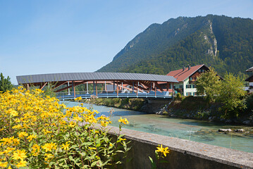 bridge over Loisach river, Eschenlohe, upper bavarian landscape