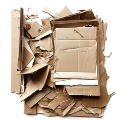 White background emphasizing cardboard remnants, paper, garbage