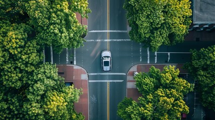 A dynamic aerial following shot showcasing a grey-colored station wagon as it drives along - obrazy, fototapety, plakaty