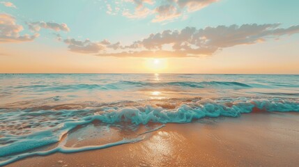 A close-up view of sea sand with a panoramic beach landscape