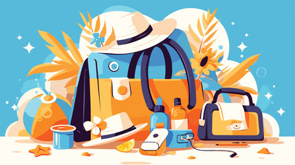 Summer set with handbag and sunscreen illustration