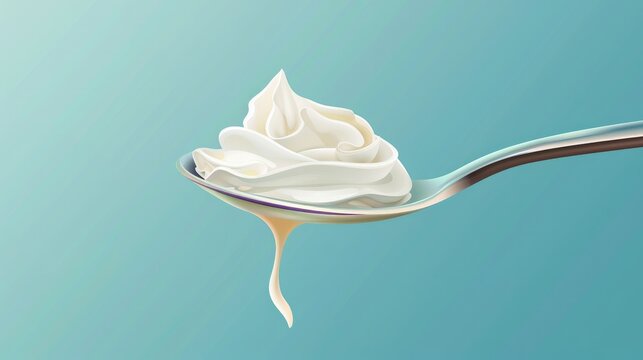 A vibrant and minimalist image showcasing a spoonful of natural Greek yogurt