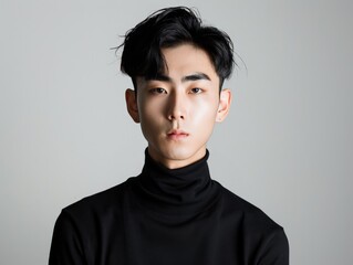 Fototapeta premium Calm Young Man with Stylish Haircut. Generative AI.