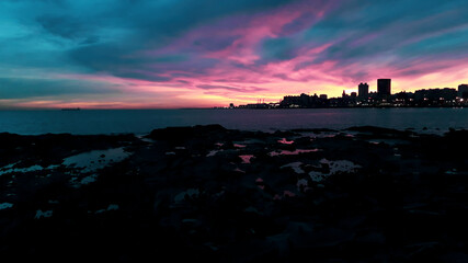 Sunset waterfront skyline landscape, montevideo, uruguay - 775995482