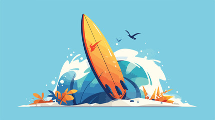 Surfboard line icon 2d flat cartoon vactor illustra