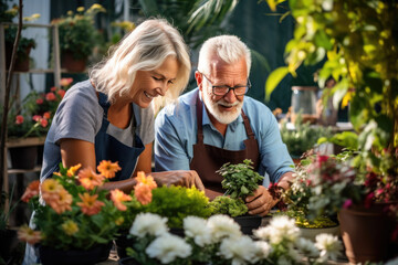Beautiful senior lady working in the garden Landscape designer at work Smiling elderly woman gardener caring for flowers and plants Hobby in retirement
