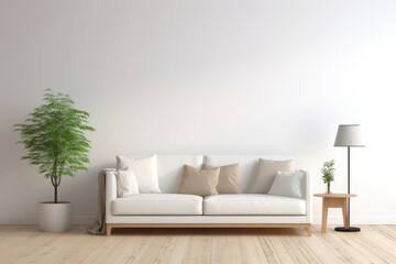 Bright and cozy modern living room interior have sofa and lamp with white wall background