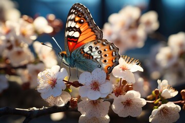 butterflies on flower in spring. Amazing beautiful colorful natural scenery.