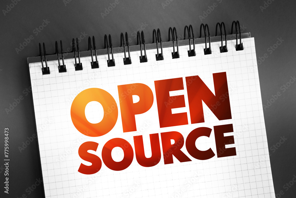 Poster open source text on notepad, concept background