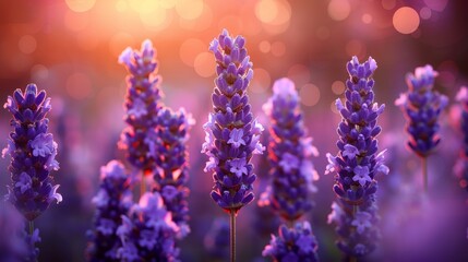 Flowers of purple lavender blooming in a panoramic picture. Beauty, aroma and aromatherapy concept