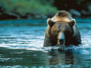 Grizzly bear in river - 775999219
