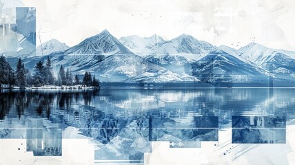 Contemporary Art Collage of Serene Lake Tahoe and Snow-Capped Mountains

 - obrazy, fototapety, plakaty