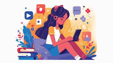 Teenager girl chatting social media network reading
