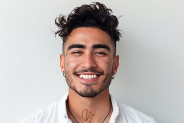 Fototapeta premium Handsome Man with Beard and White Shirt. Generative AI.