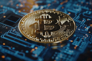 Bitcoin sign on virtual screen