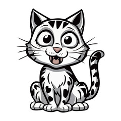 black and white scary cat sitting vector logo design
