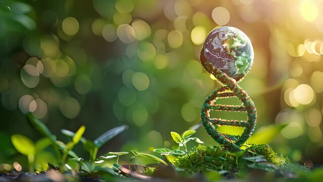 DNA Strand Cradling Earth in Morning Light - Powered by Adobe