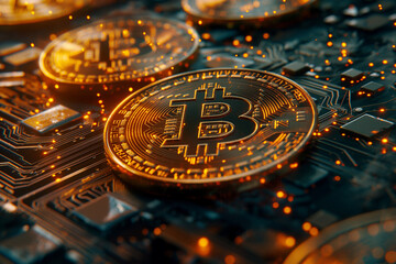 Bitcoin sign on virtual screen