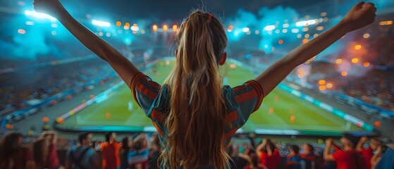 Fans cheer for their team in a soccer stadium at night. Concept Sports, Soccer, Nighttime, Fan...