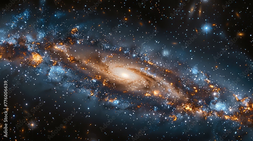 Poster the panoramic view of the galaxy in space. generative ai.