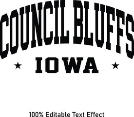Council Bluffs text effect vector. Editable college t-shirt design printable text effect vector