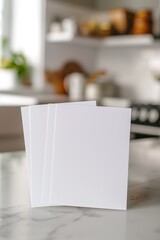 Blank White Cards Displayed in Cozy Kitchen