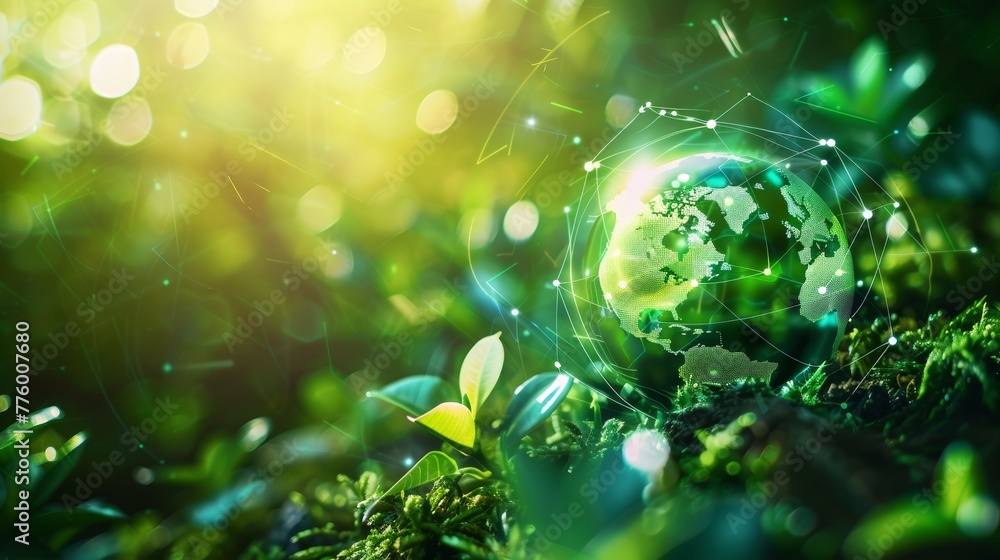 Poster the concept of global communication networks. environmental technology. sustainable development goal