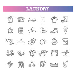 Laundry services related vector line icons