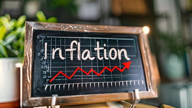 Inflation concept with upward trend chart on blackboard. Economic and finance education concept