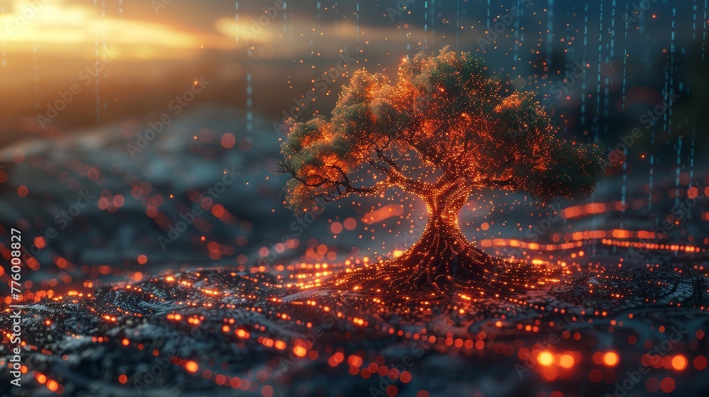 Aufkleber modern illustration showing a digital tree with a futuristic polygonal design. the concept is to cre
