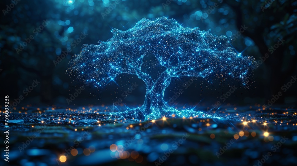 Leinwandbilder the lighting effects of a tree for a christmas card. an abstract tree in cyber technology with a fut