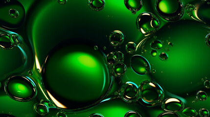 macro view of drops with green reflection, gasoil color, repetitive tile background