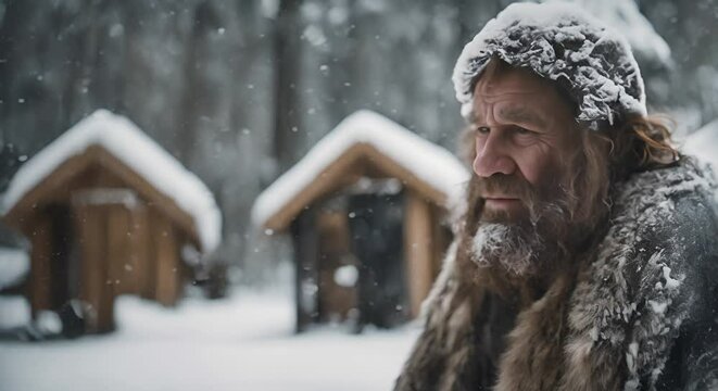Neanderthal man in the snow.