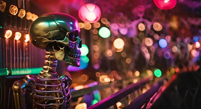 Skeleton in a nightclub.