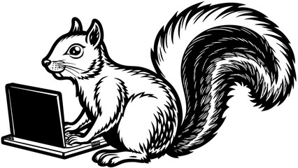  squirrel sits in front of a laptop