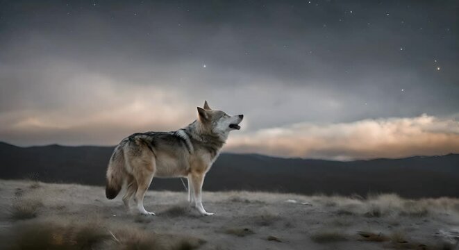Wolf howling at night.