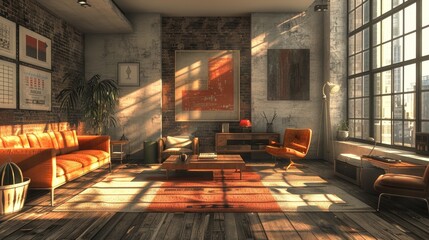 Generate an image portraying an apartment with subtle American influences