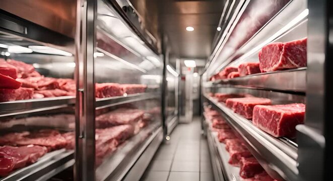 Meat in a cold room.