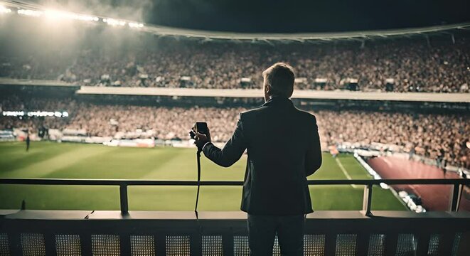 Journalist and commentator of football matches in the stadium.