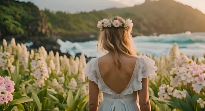 Woman with flower crown in Hawaii.