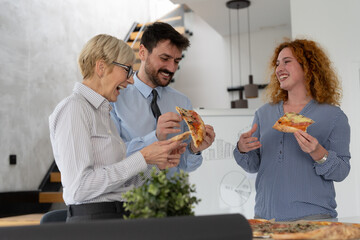 Business team order pizza at office room