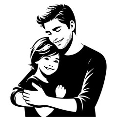 Children, father and daughter hug for love, trust or bonding together  black color silhouette 19