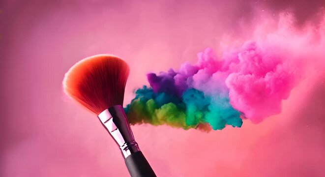 Makeup brush with colored powders.