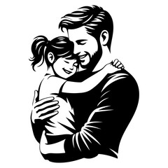 Children, father and daughter hug for love, trust or bonding together  black color silhouette 27